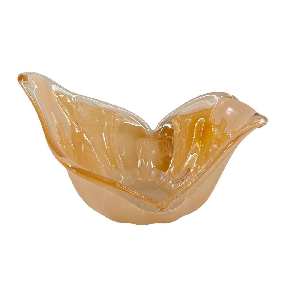 Murano Art Glass Bowl MCM Amber Handmade Blown Italy Hand Statement‎ Centerpiece